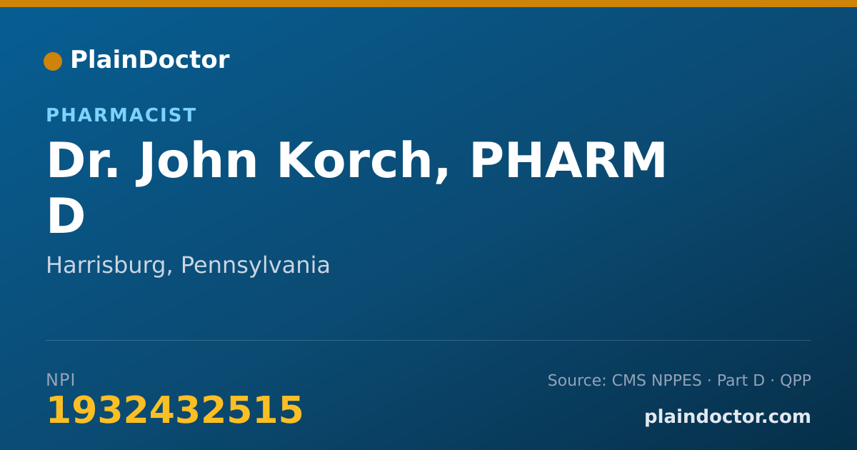 Shareable card for John Korch, PHARM D - Pharmacist, Harrisburg, PA