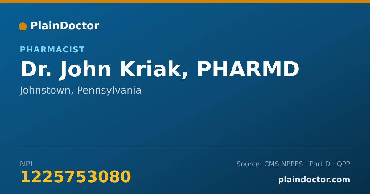 Shareable card for John Kriak, PHARMD - Pharmacist, Johnstown, PA