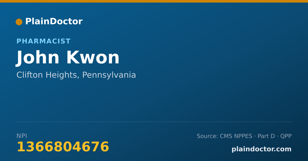 Shareable card for John Kwon - Pharmacist, Clifton Heights, PA
