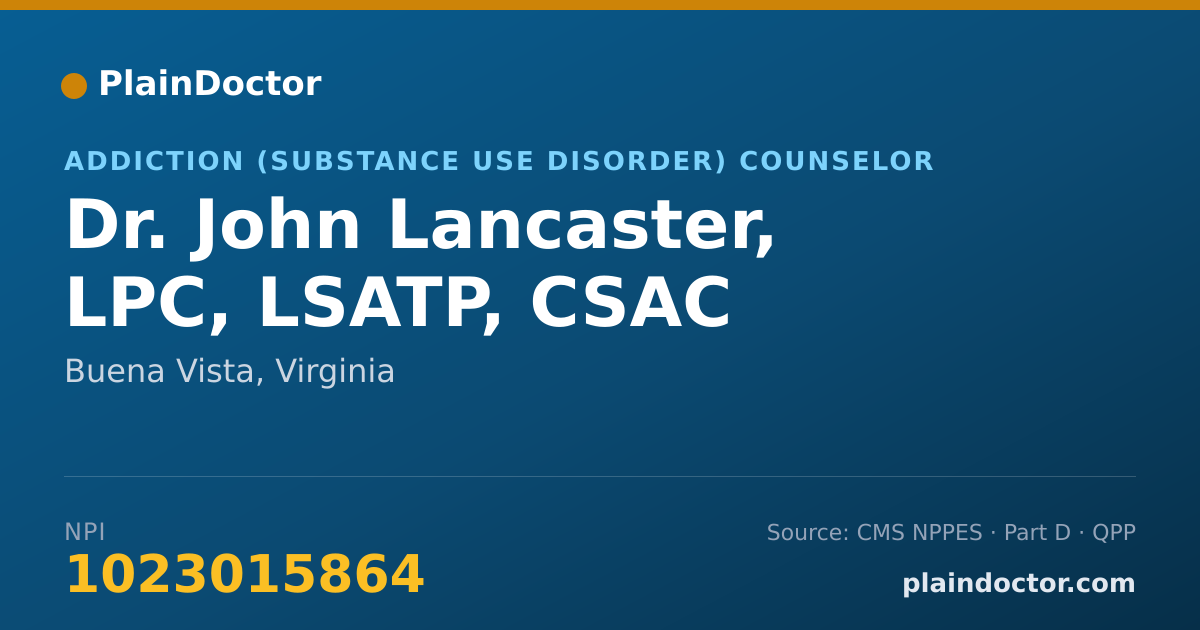 Shareable card for John Lancaster, LPC, LSATP, CSAC - Addiction (Substance Use Disorder) Counselor, Buena Vista, VA