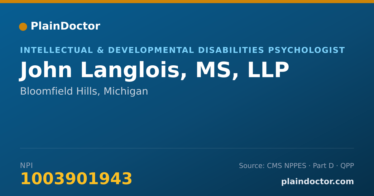 Shareable card for John Langlois, MS, LLP - Clinical Psychologist, Bloomfield Hills, MI