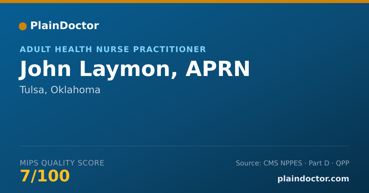 Shareable card for John Laymon, APRN - Adult Health Nurse Practitioner, Tulsa, OK
