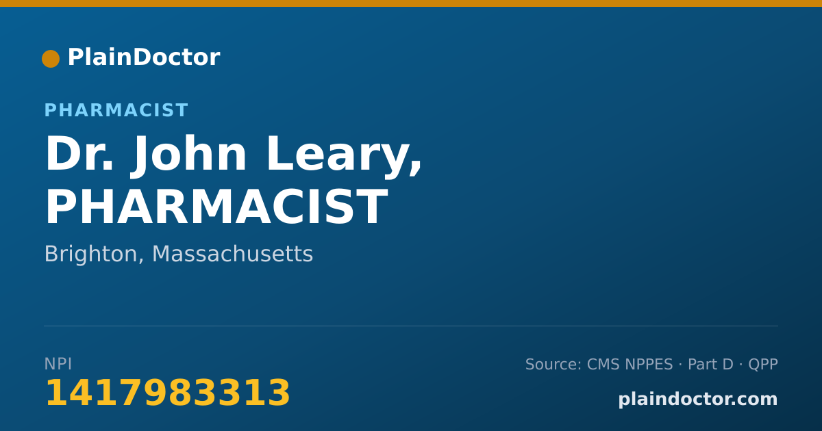 Shareable card for John Leary, PHARMACIST - Pharmacist, Brighton, MA