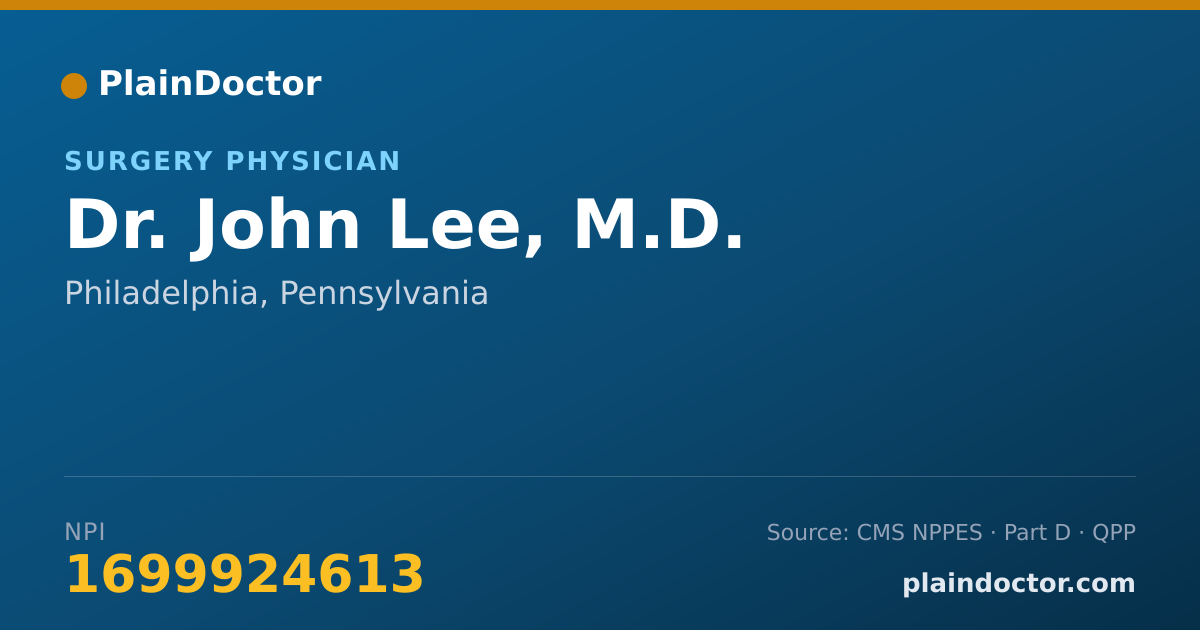 Shareable card for John Lee, M.D. - Surgery Physician, Philadelphia, PA