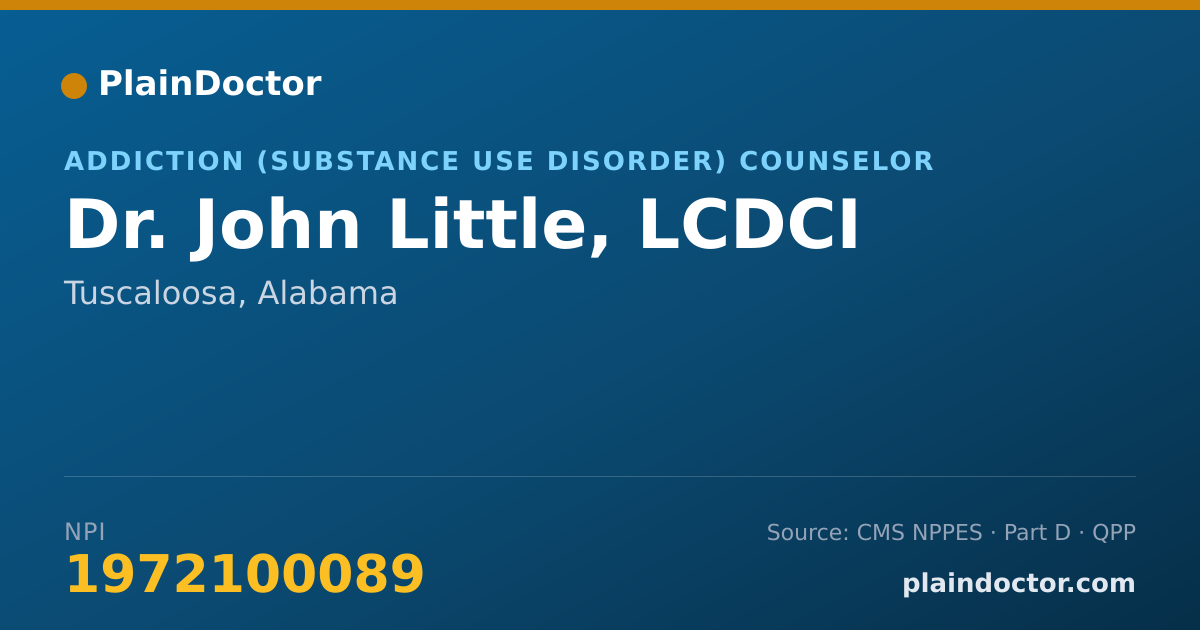 Shareable card for John Little, LCDCI - Addiction (Substance Use Disorder) Counselor, Tuscaloosa, AL