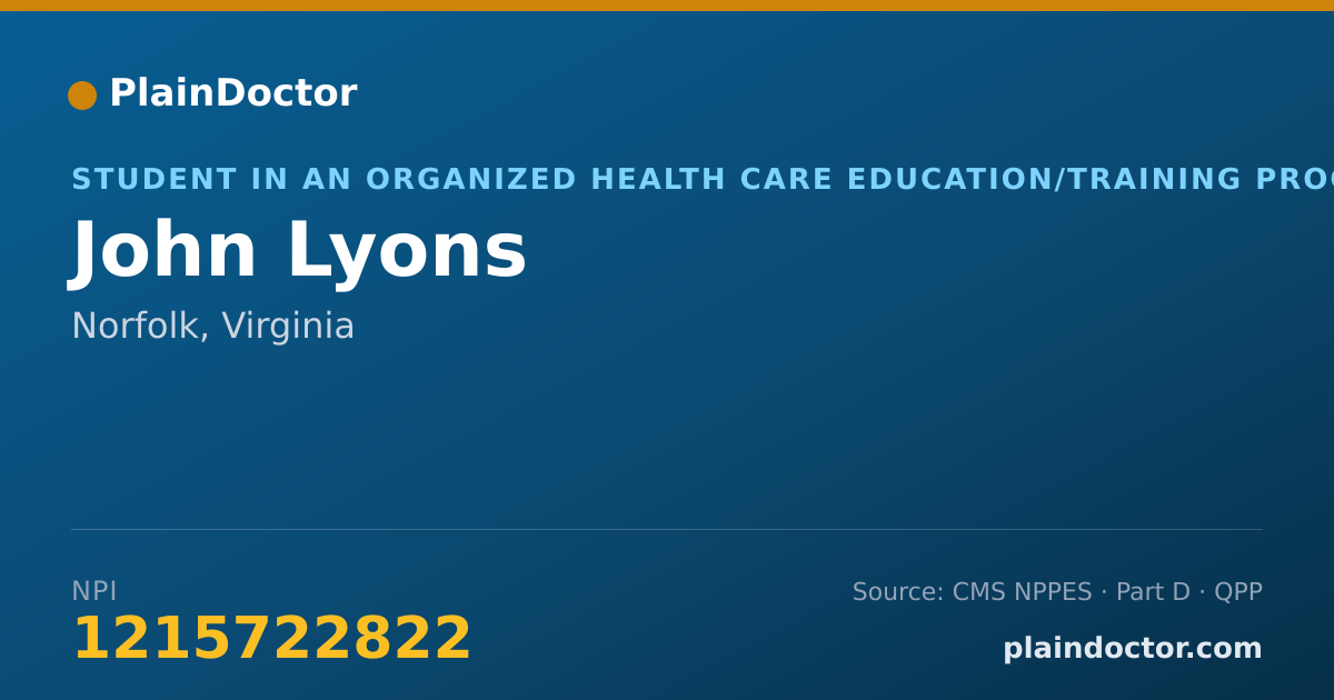 Shareable card for John Lyons - Student in an Organized Health Care Education/Training Program, Norfolk, VA