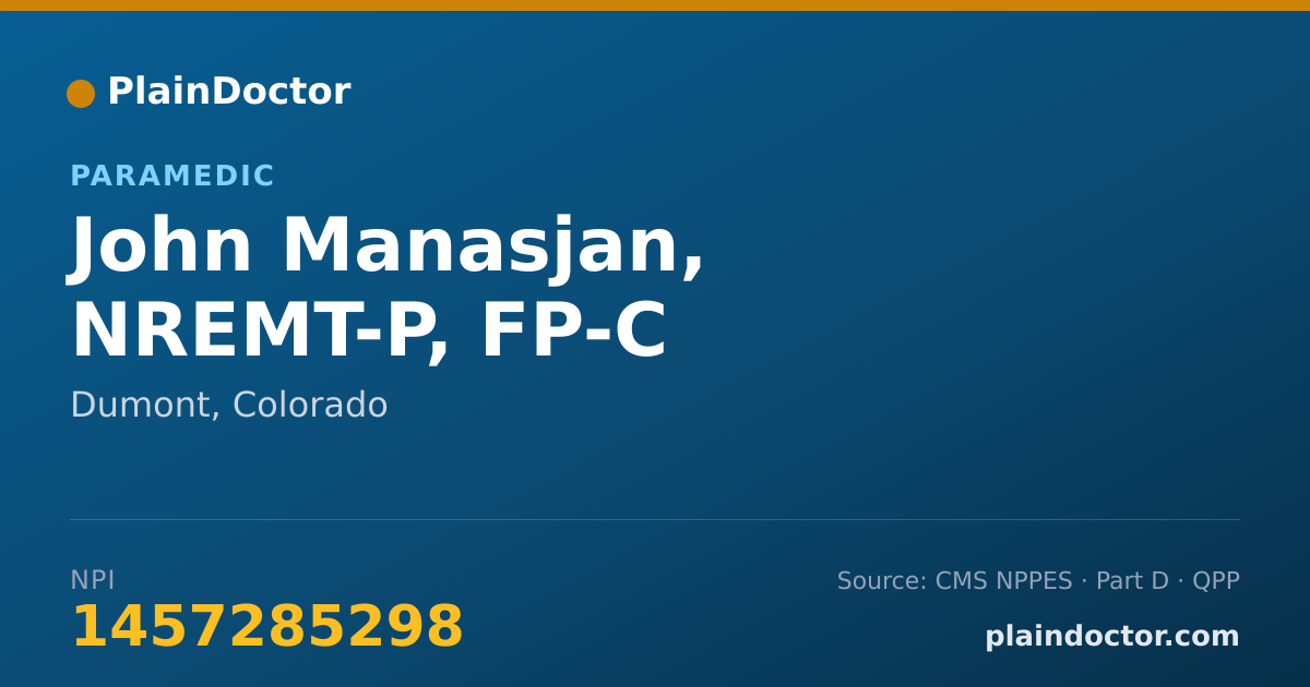 Shareable card for John Manasjan, NREMT-P, FP-C - Paramedic, Dumont, CO