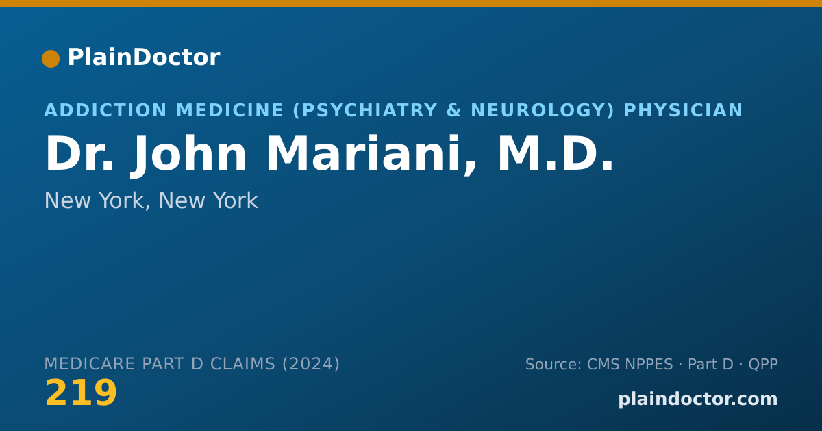 Shareable card for John Mariani, M.D. - Addiction Medicine (Psychiatry & Neurology) Physician, New York, NY
