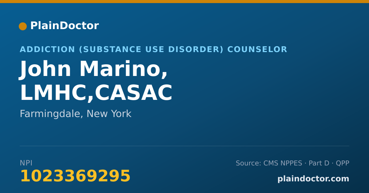 Shareable card for John Marino, LMHC,CASAC - Addiction (Substance Use Disorder) Counselor, Farmingdale, NY