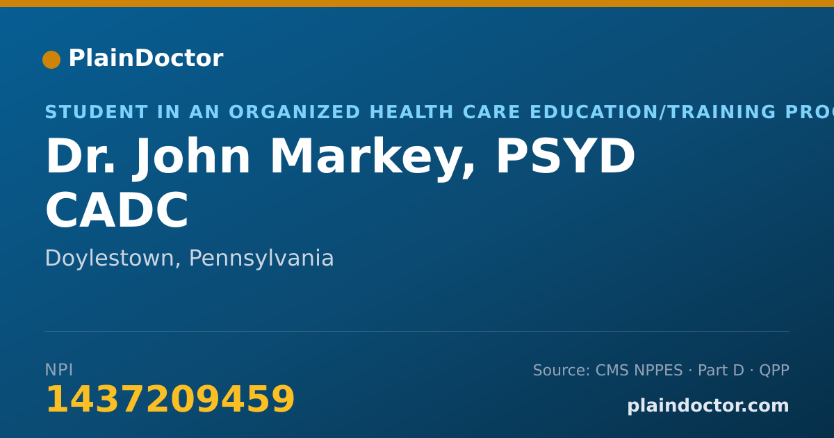 Shareable card for John Markey, PSYD CADC - Student in an Organized Health Care Education/Training Program, Doylestown, PA