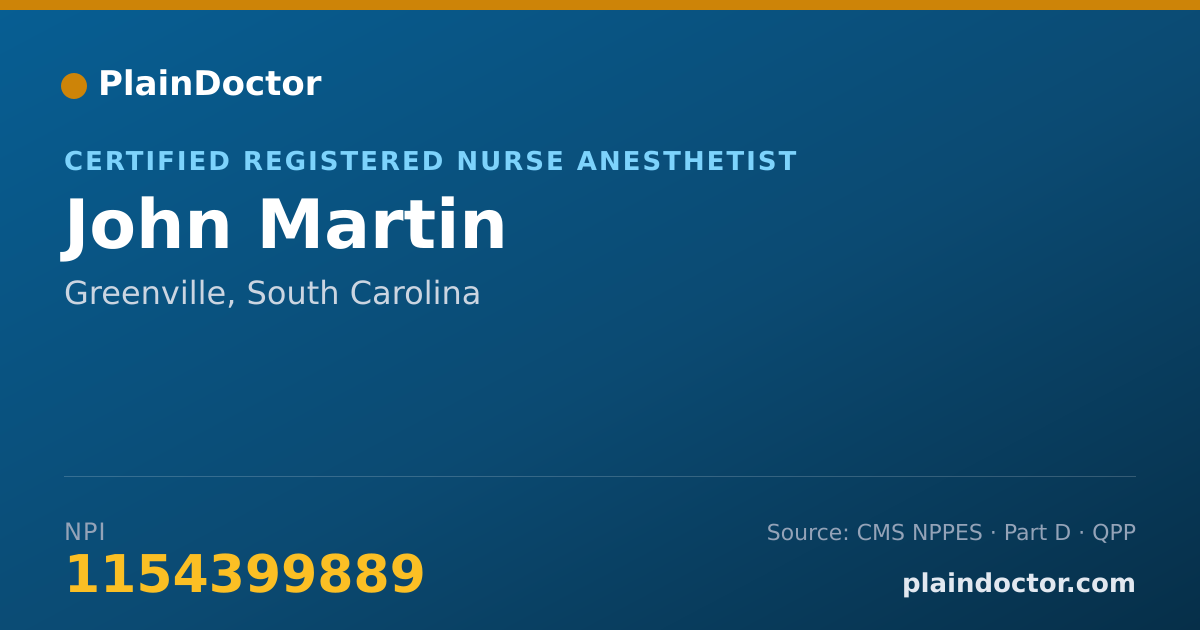Shareable card for John Martin - Certified Registered Nurse Anesthetist, Greenville, SC