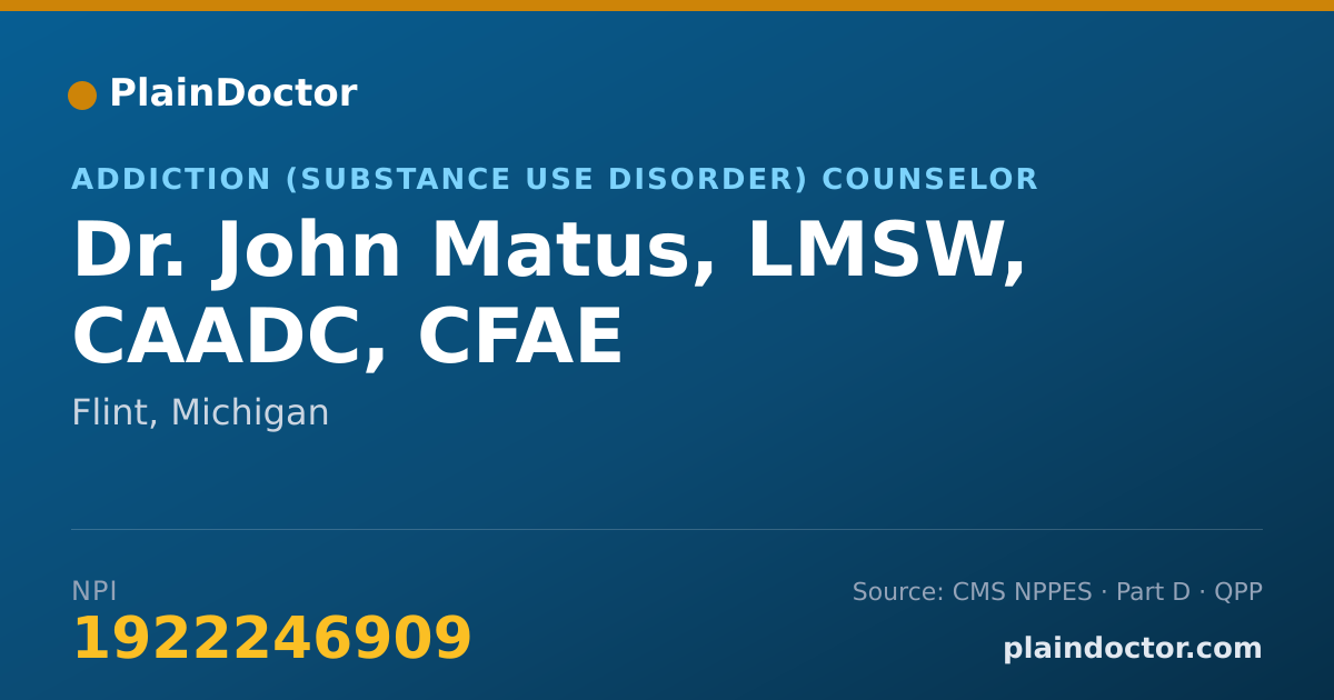 Shareable card for John Matus, LMSW, CAADC, CFAE - Addiction (Substance Use Disorder) Counselor, Flint, MI