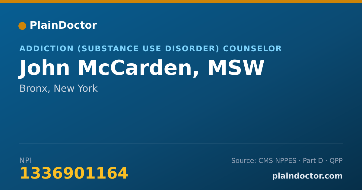 Shareable card for John McCarden, MSW - Addiction (Substance Use Disorder) Counselor, Bronx, NY