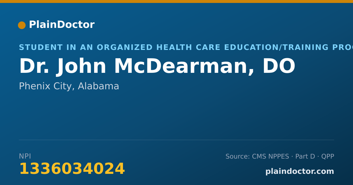 Shareable card for John McDearman, DO - Student in an Organized Health Care Education/Training Program, Phenix City, AL