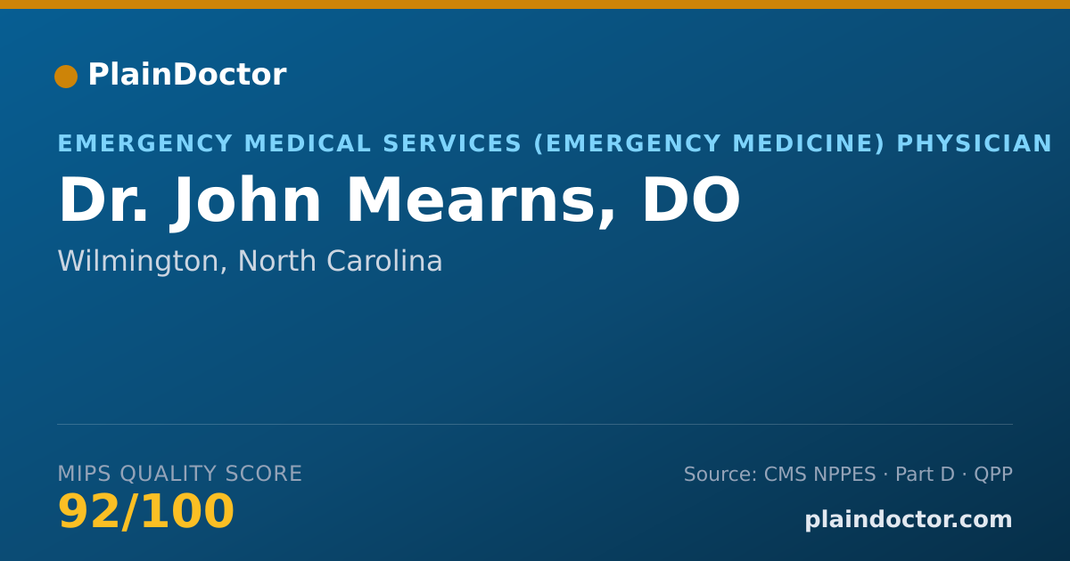 Shareable card for John Mearns, DO - Emergency Medical Services (Emergency Medicine) Physician, Wilmington, NC