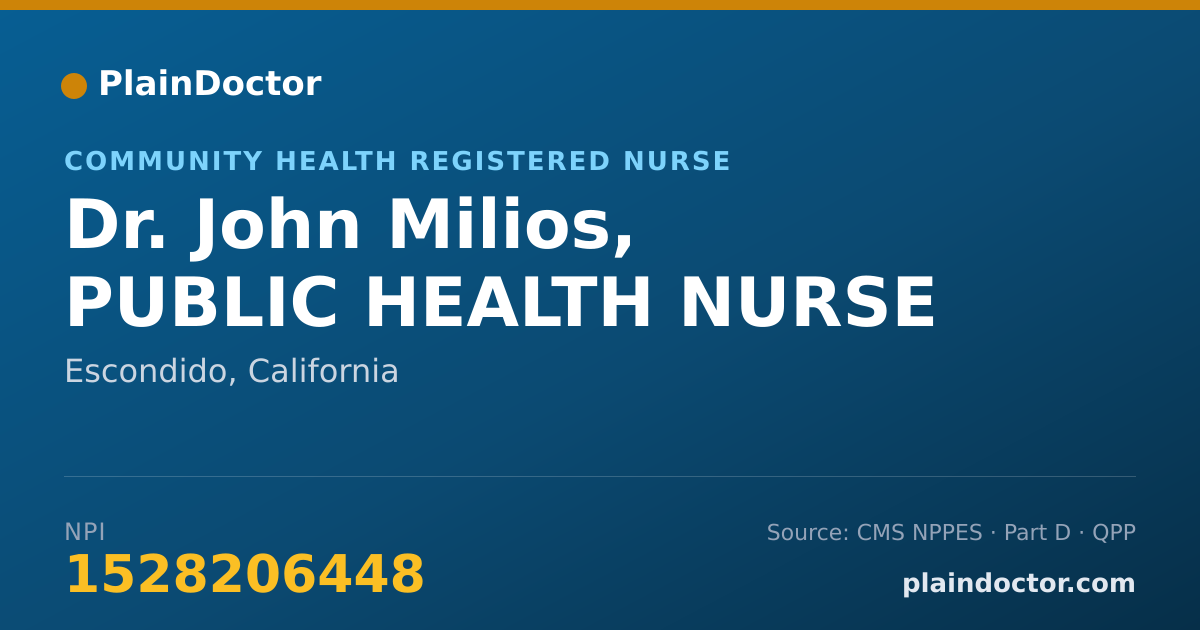 Shareable card for John Milios, PUBLIC HEALTH NURSE - Community Health Registered Nurse, Escondido, CA