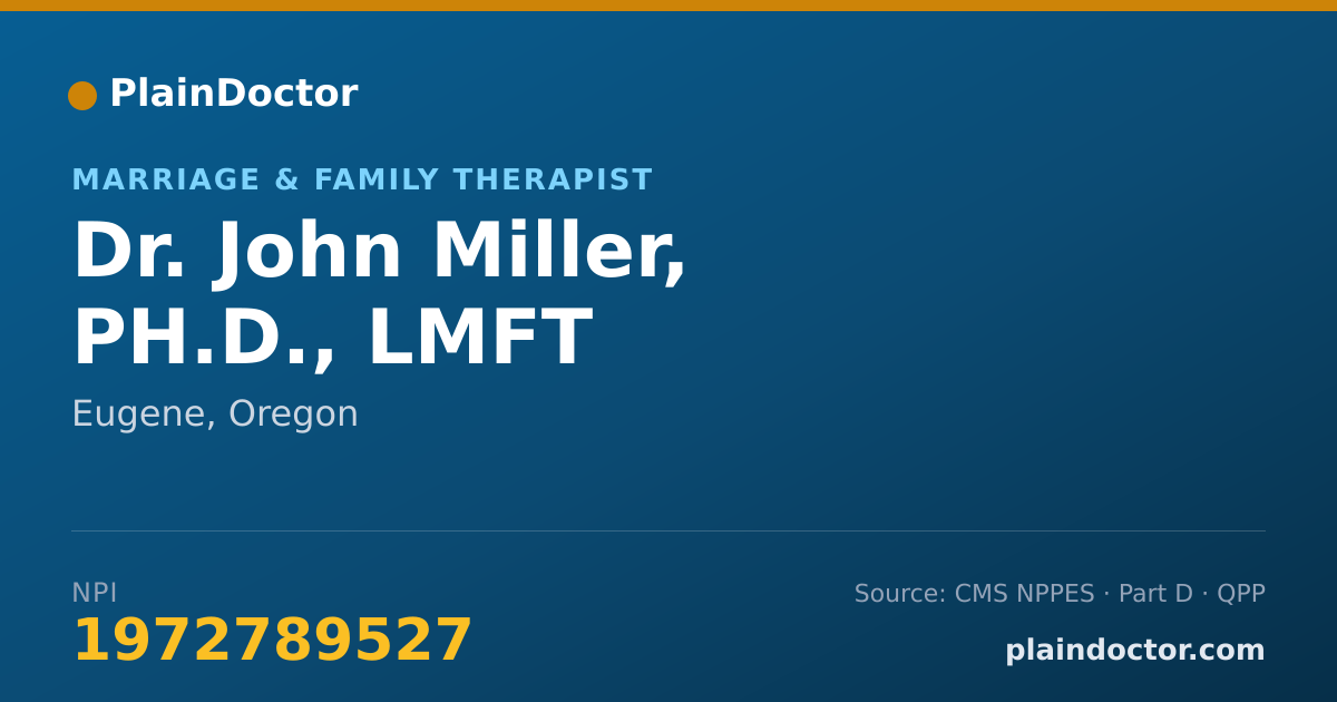 Shareable card for John Miller, PH.D., LMFT - Marriage & Family Therapist, Eugene, OR