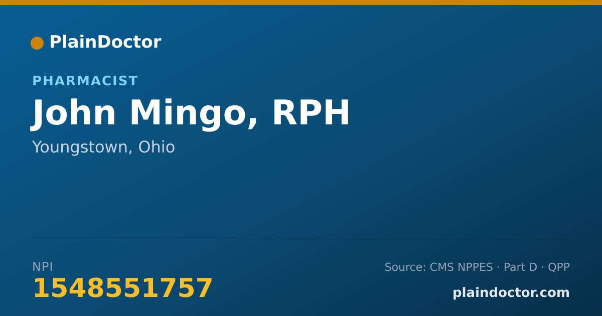 Shareable card for John Mingo, RPH - Pharmacist, Youngstown, OH
