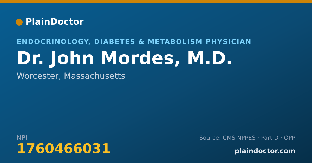 Shareable card for John Mordes, M.D. - Endocrinology, Diabetes & Metabolism Physician, Worcester, MA