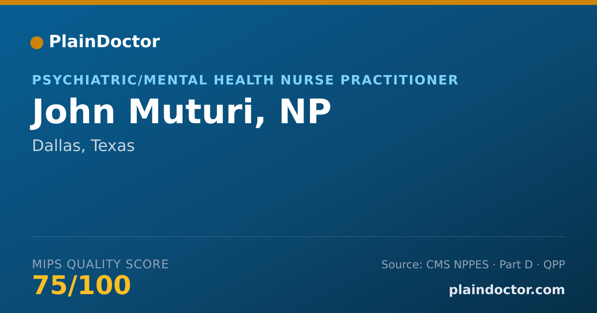 Shareable card for John Muturi, NP - Psychiatric/Mental Health Nurse Practitioner, Dallas, TX