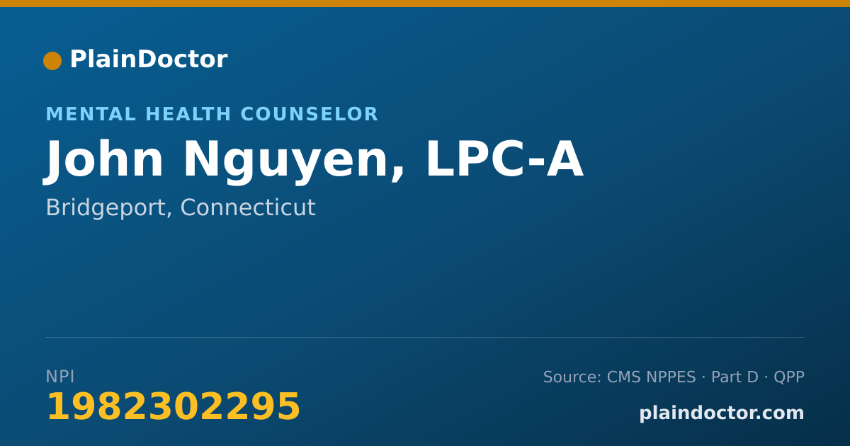 Shareable card for John Nguyen, LPC-A - Mental Health Counselor, Bridgeport, CT