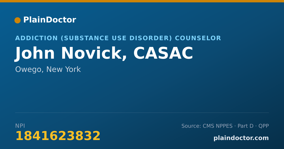 Shareable card for John Novick, CASAC - Addiction (Substance Use Disorder) Counselor, Owego, NY