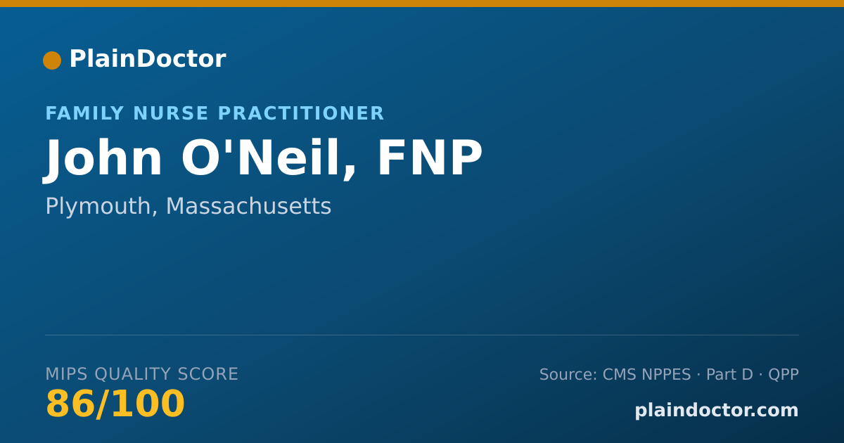 Shareable card for John O'Neil, FNP - Family Nurse Practitioner, Plymouth, MA