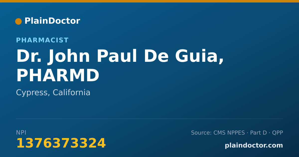 Shareable card for John Paul De Guia, PHARMD - Pharmacist, Cypress, CA