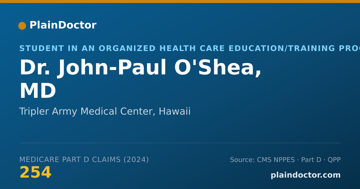 Shareable card for John-Paul O'Shea, MD - Student in an Organized Health Care Education/Training Program, Tripler Army Medical Center, HI