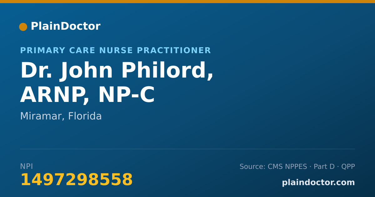 Shareable card for John Philord, ARNP, NP-C - Primary Care Nurse Practitioner, Miramar, FL