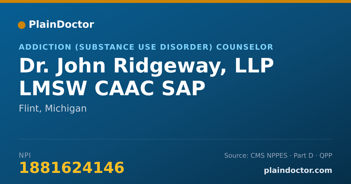 Shareable card for John Ridgeway, LLP LMSW CAAC SAP - Addiction (Substance Use Disorder) Counselor, Flint, MI