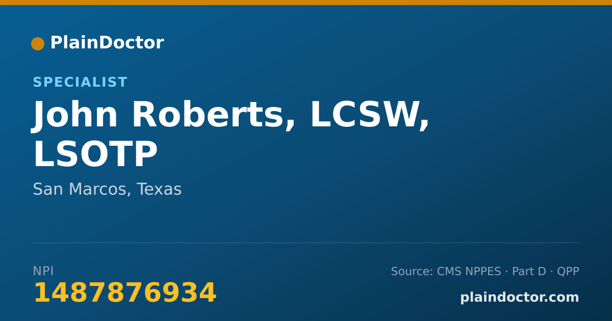 Shareable card for John Roberts, LCSW, LSOTP - Specialist, San Marcos, TX