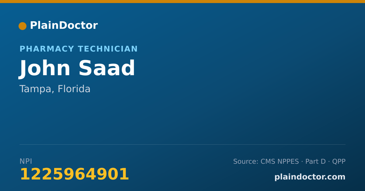Shareable card for John Saad - Pharmacy Technician, Tampa, FL