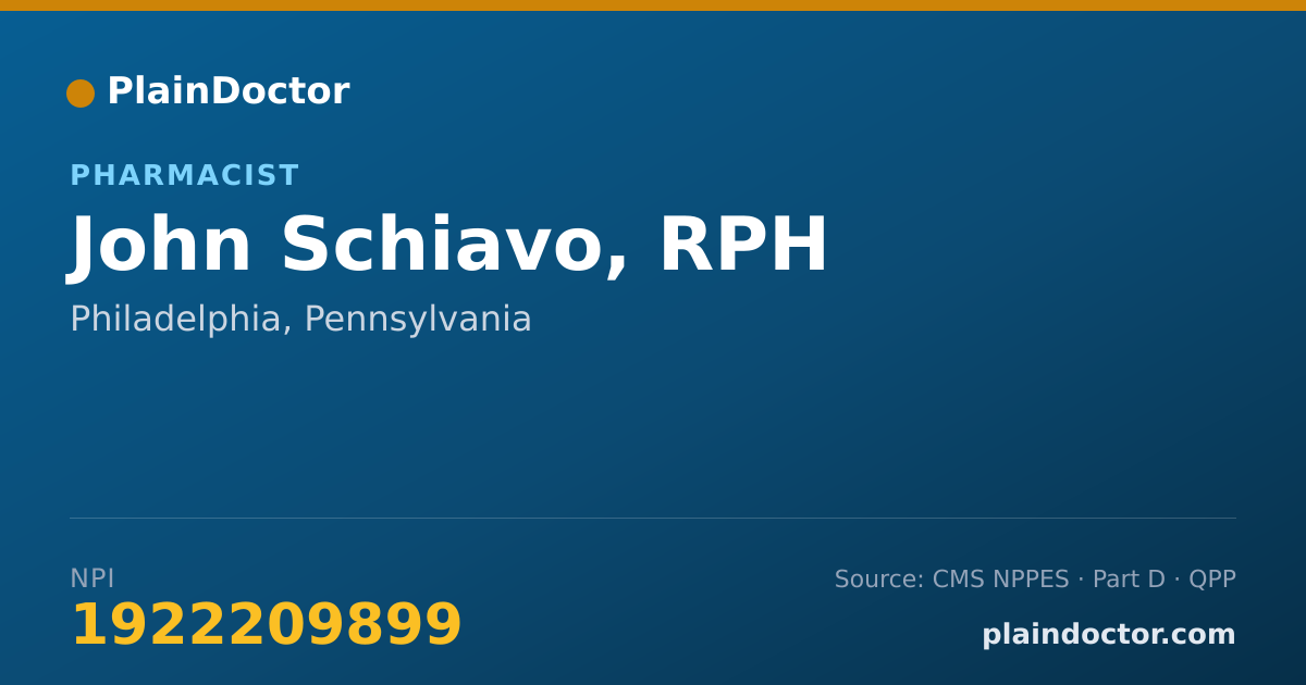 Shareable card for John Schiavo, RPH - Pharmacist, Philadelphia, PA