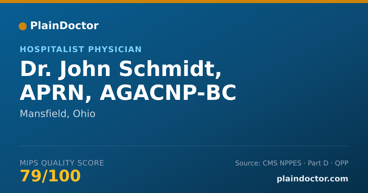 Shareable card for John Schmidt, APRN, AGACNP-BC - Hospitalist Physician, Mansfield, OH
