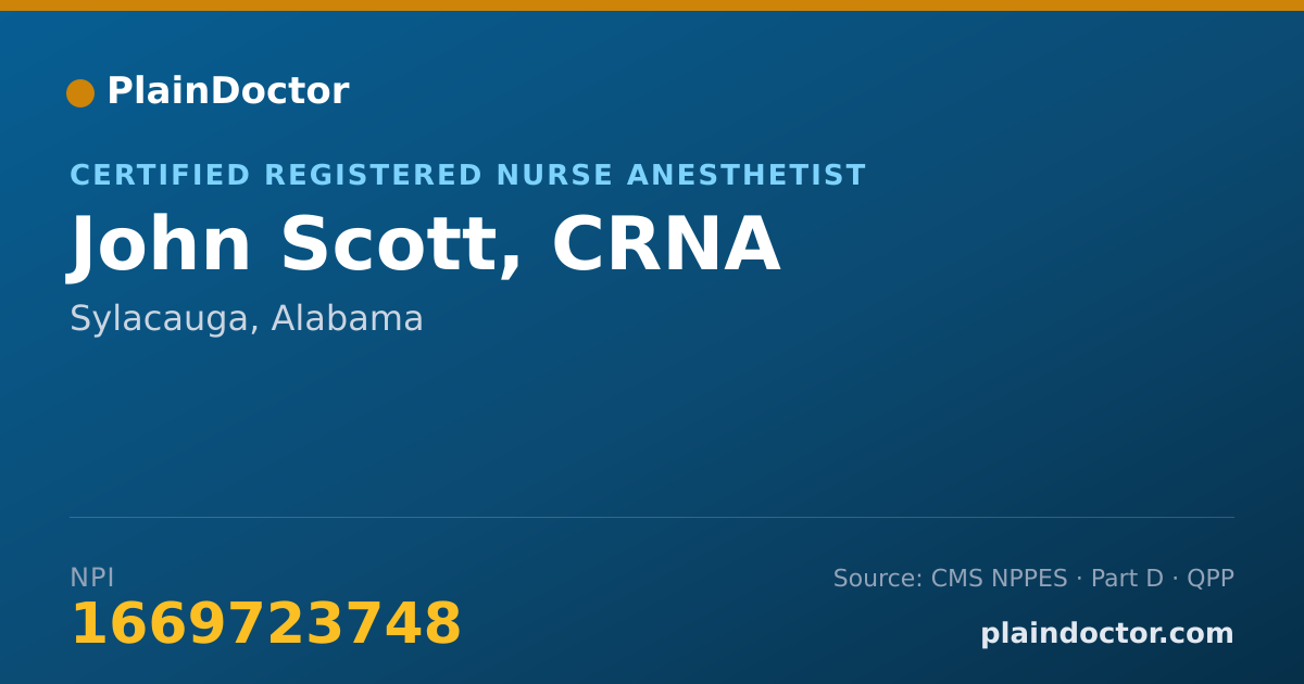 Shareable card for John Scott, CRNA - Certified Registered Nurse Anesthetist, Sylacauga, AL