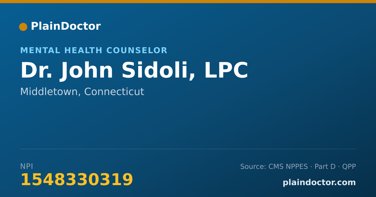 Shareable card for John Sidoli, LPC - Mental Health Counselor, Middletown, CT