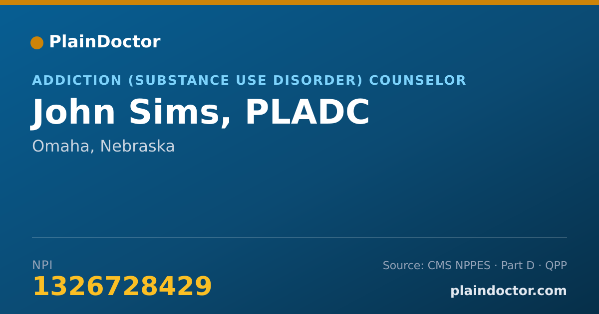 Shareable card for John Sims, PLADC - Addiction (Substance Use Disorder) Counselor, Omaha, NE