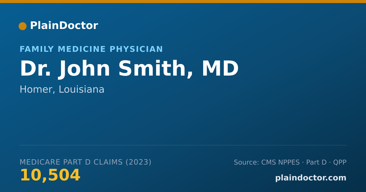 Shareable card for John Smith, MD - Family Medicine Physician, Homer, LA