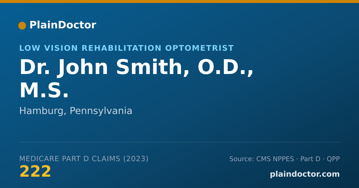 Shareable card for John Smith, O.D., M.S. - Low Vision Rehabilitation Optometrist, Hamburg, PA