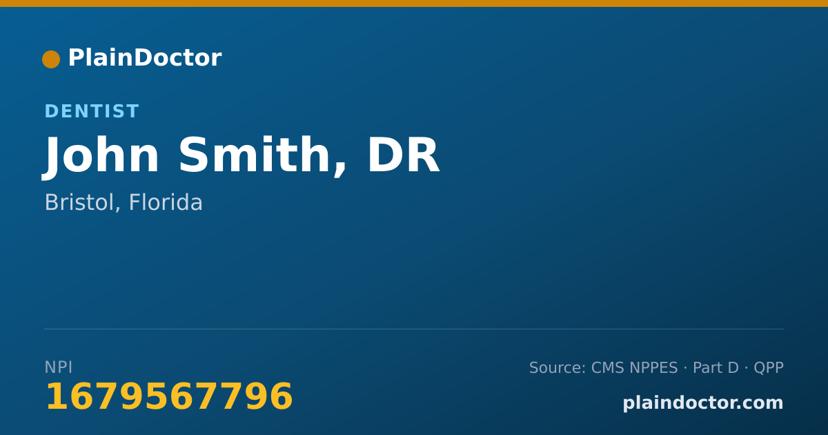 Shareable card for John Smith, DR - Dentist, Bristol, FL