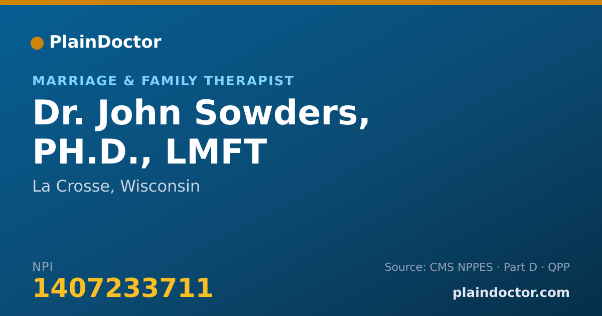 Shareable card for John Sowders, PH.D., LMFT - Marriage & Family Therapist, La Crosse, WI