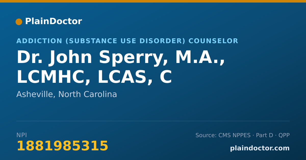 Shareable card for John Sperry, M.A., LCMHC, LCAS, C - Addiction (Substance Use Disorder) Counselor, Asheville, NC