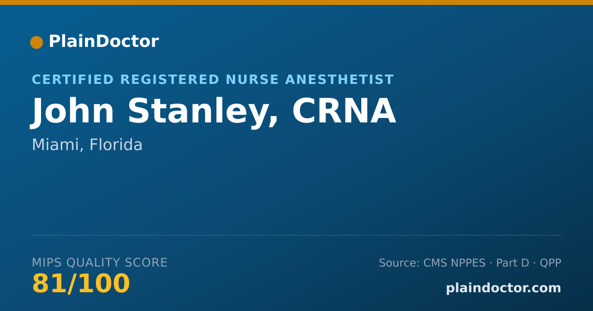 Shareable card for John Stanley, CRNA - Certified Registered Nurse Anesthetist, Miami, FL