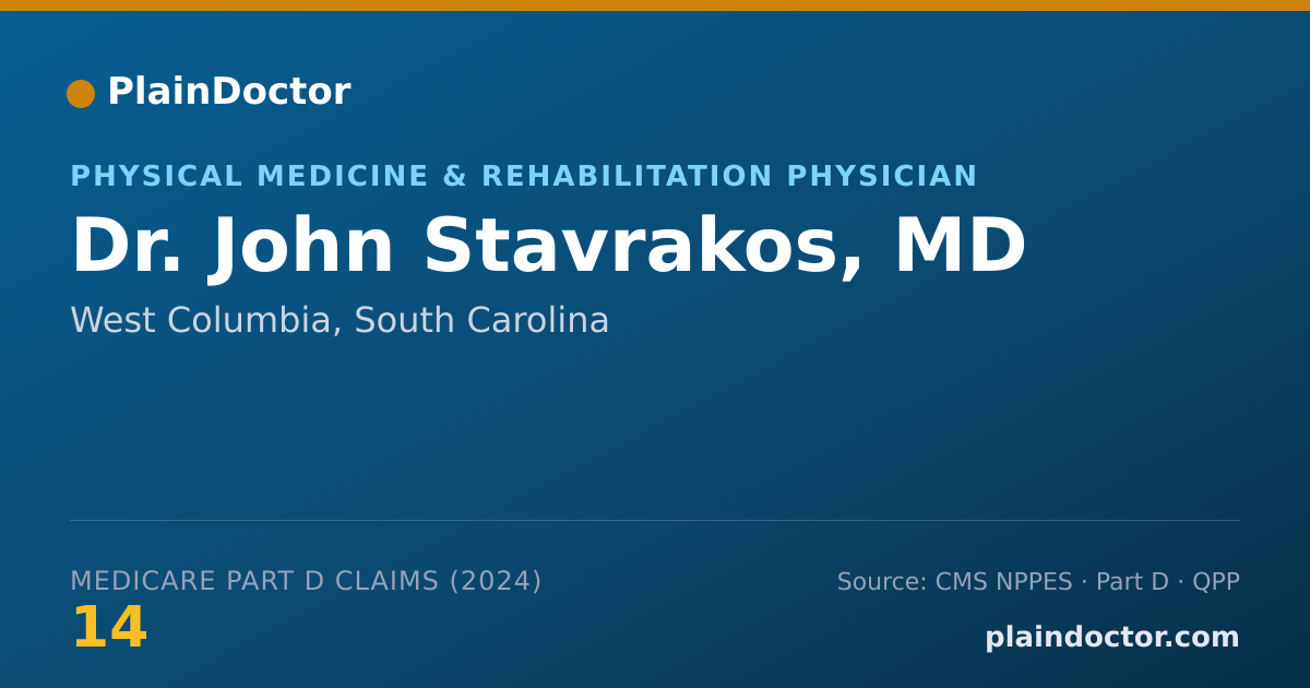 Shareable card for John Stavrakos, MD - Physical Medicine & Rehabilitation Physician, West Columbia, SC