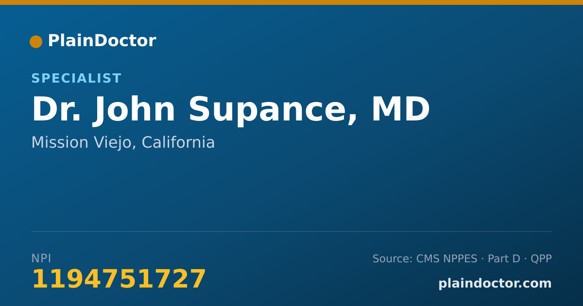 Shareable card for John Supance, MD - Specialist, Mission Viejo, CA