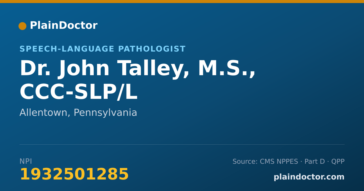 Shareable card for John Talley, M.S., CCC-SLP/L - Speech-Language Pathologist, Allentown, PA