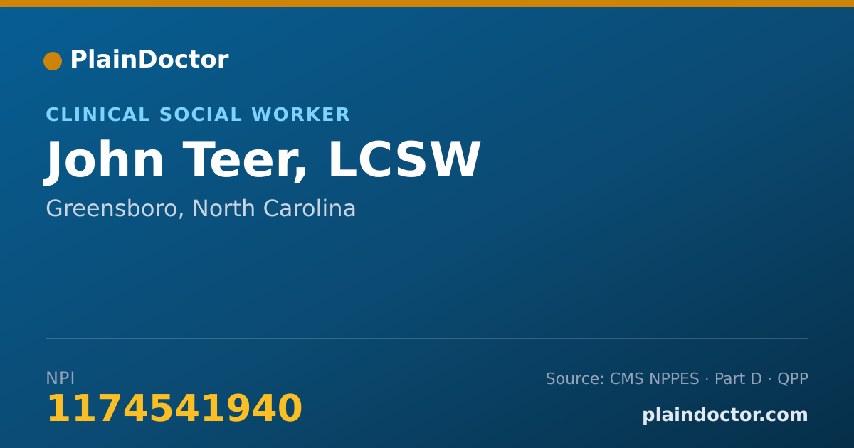 Shareable card for John Teer, LCSW - Clinical Social Worker, Greensboro, NC