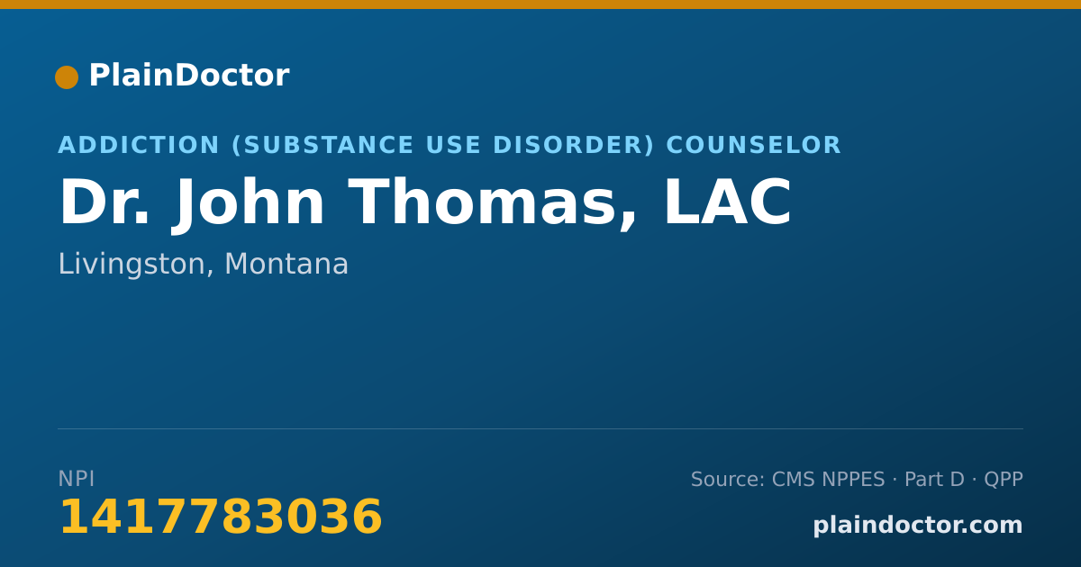 Shareable card for John Thomas, LAC - Addiction (Substance Use Disorder) Counselor, Livingston, MT