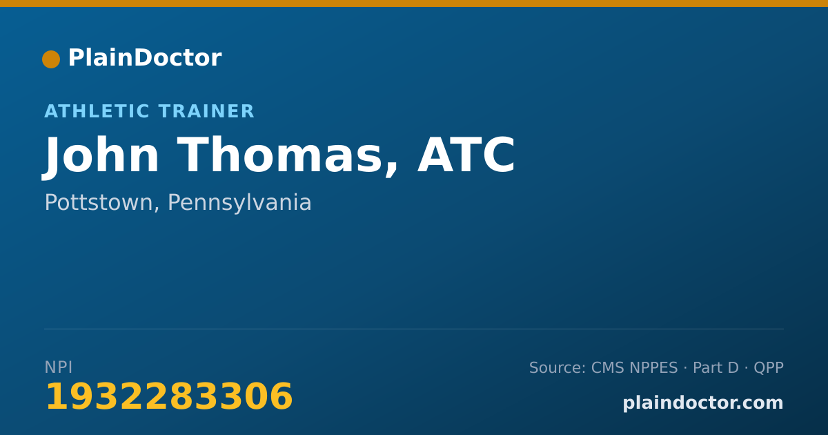 Shareable card for John Thomas, ATC - Athletic Trainer, Pottstown, PA